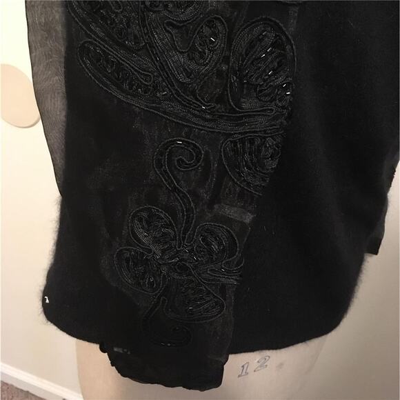 Vintage 1990's I.B. DIFFUSION Black Bead Embellished Sheer Sleeve Sweater L - Picture 7 of 10